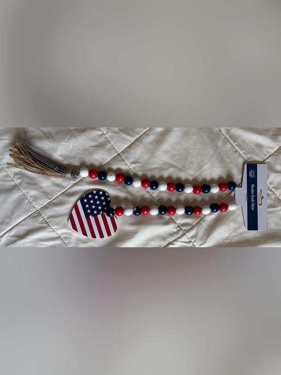 Other - Patriotic Red White & Blue Beaded Decir with Flag Heart Pendant